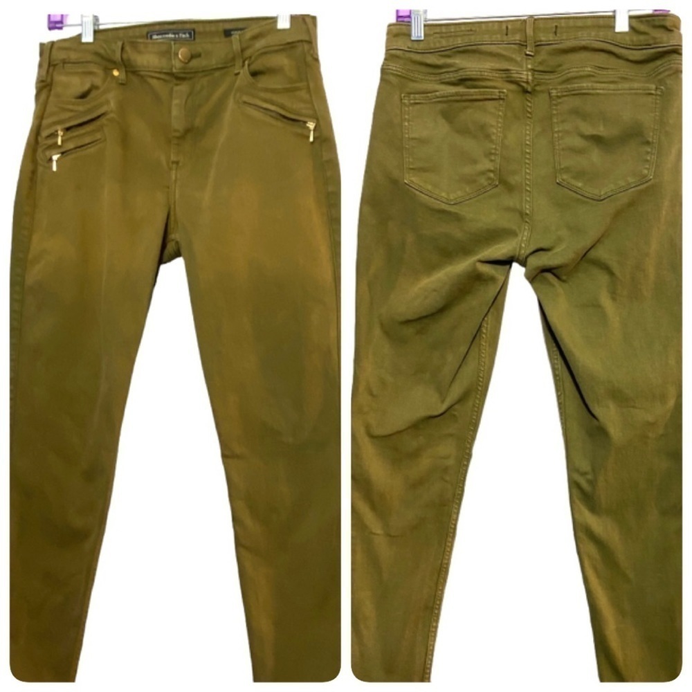 Abercrombie & Fitch Super Skinny Jeans Moss Green Stretch Raw Hem Women